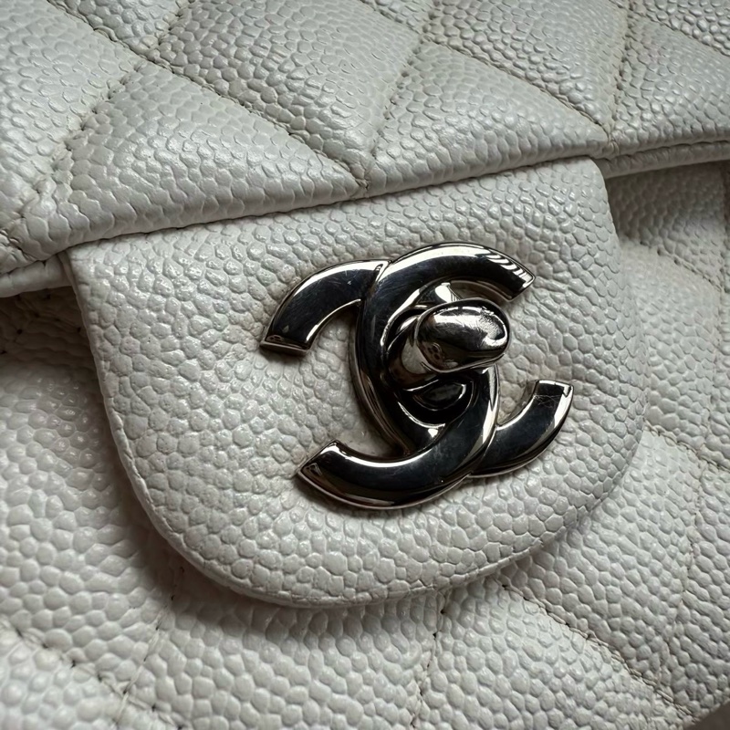 CHANEL CF26白色荔枝牛皮雙肩斜背鏈條包-1