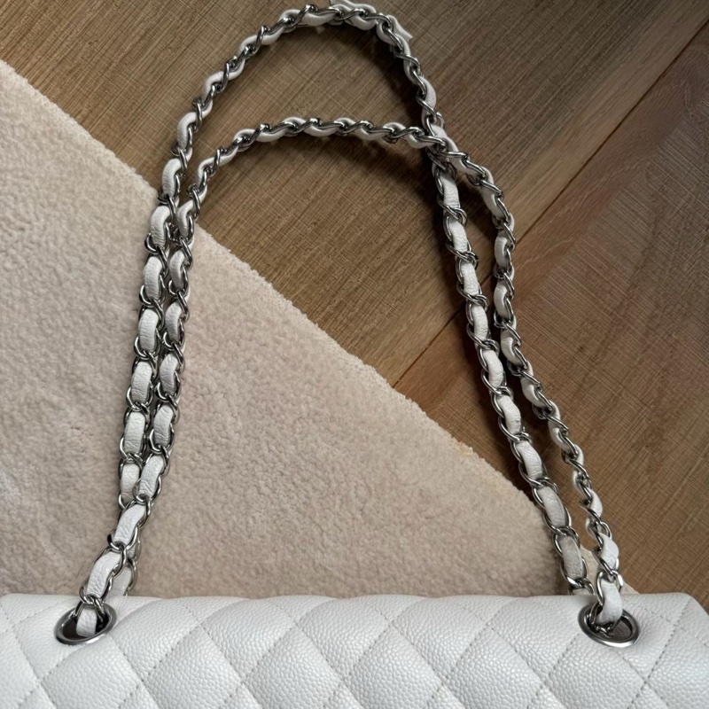 CHANEL CF26白色荔枝牛皮雙肩斜背鏈條包-2