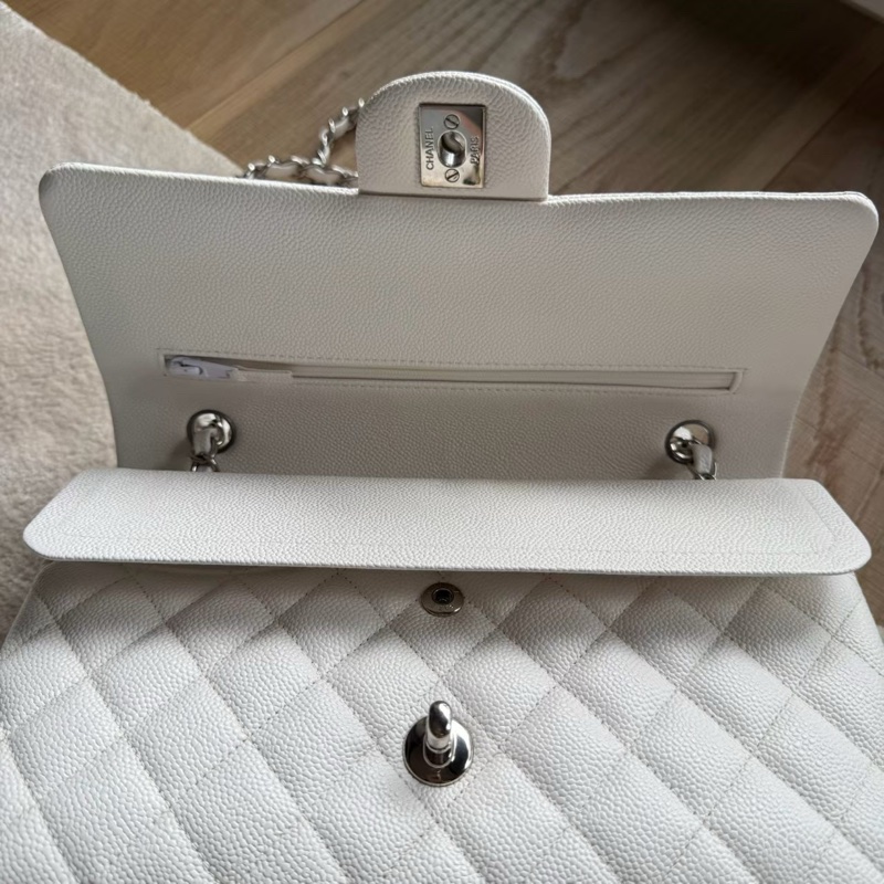 CHANEL CF26白色荔枝牛皮雙肩斜背鏈條包-5