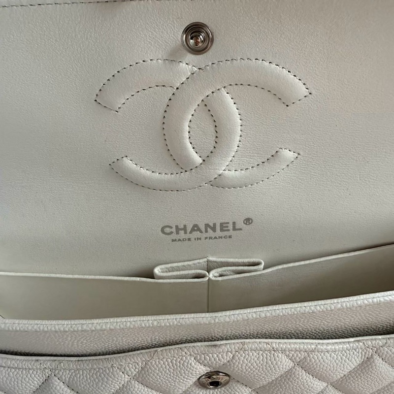 CHANEL CF26白色荔枝牛皮雙肩斜背鏈條包-7