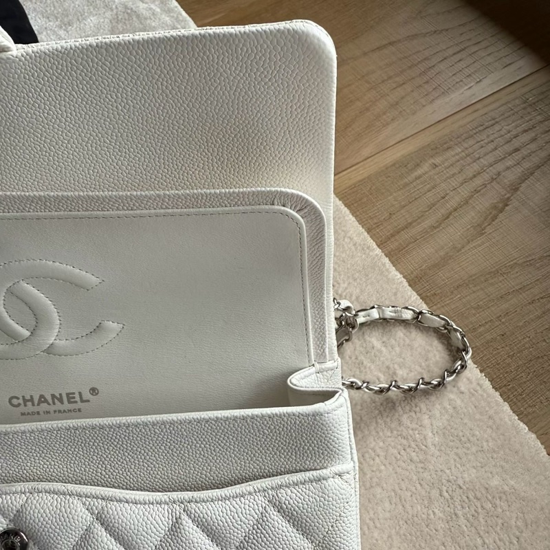 CHANEL CF26白色荔枝牛皮雙肩斜背鏈條包-8