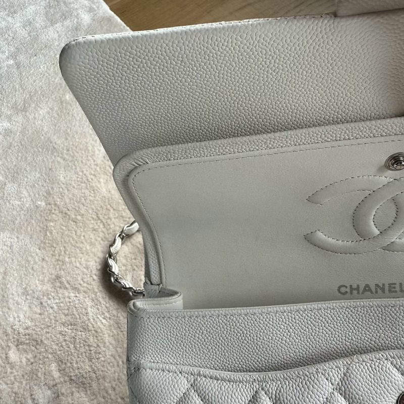 CHANEL CF26白色荔枝牛皮雙肩斜背鏈條包-9