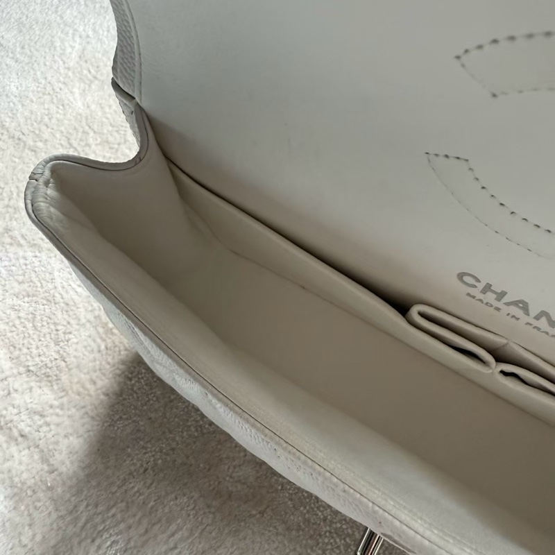 CHANEL CF26白色荔枝牛皮雙肩斜背鏈條包-11