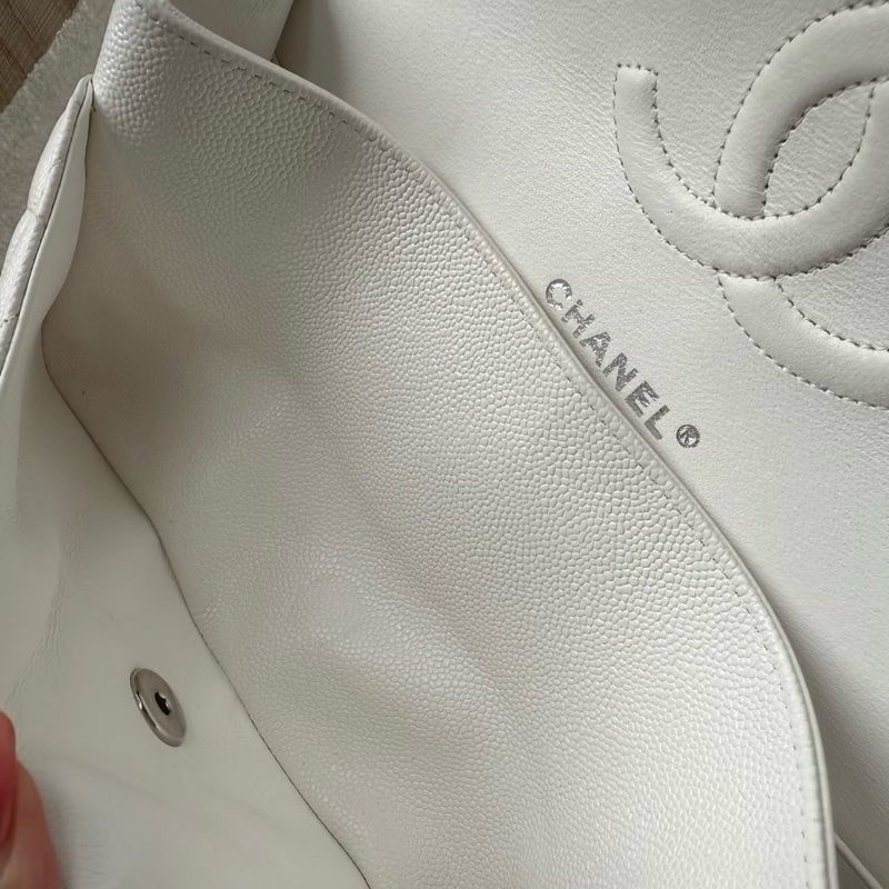 CHANEL CF26白色荔枝牛皮雙肩斜背鏈條包-14