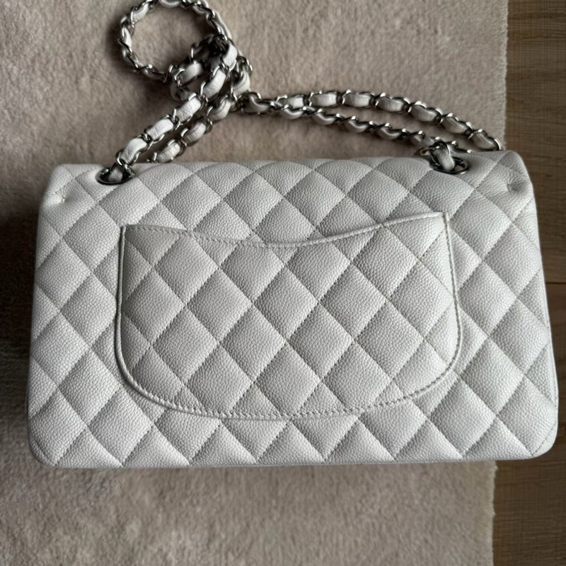 CHANEL CF26白色荔枝牛皮雙肩斜背鏈條包-23