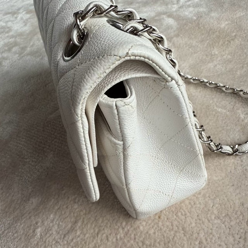 CHANEL CF26白色荔枝牛皮雙肩斜背鏈條包-25