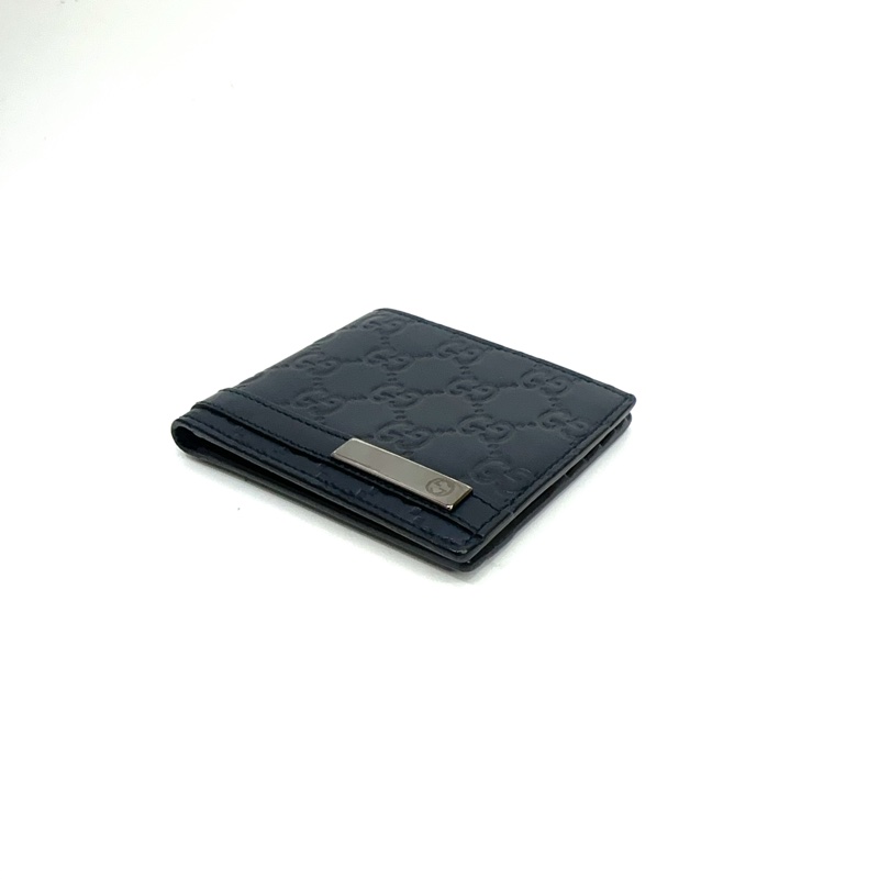 Gucci 深藍牛皮壓紋8卡對開短夾-6