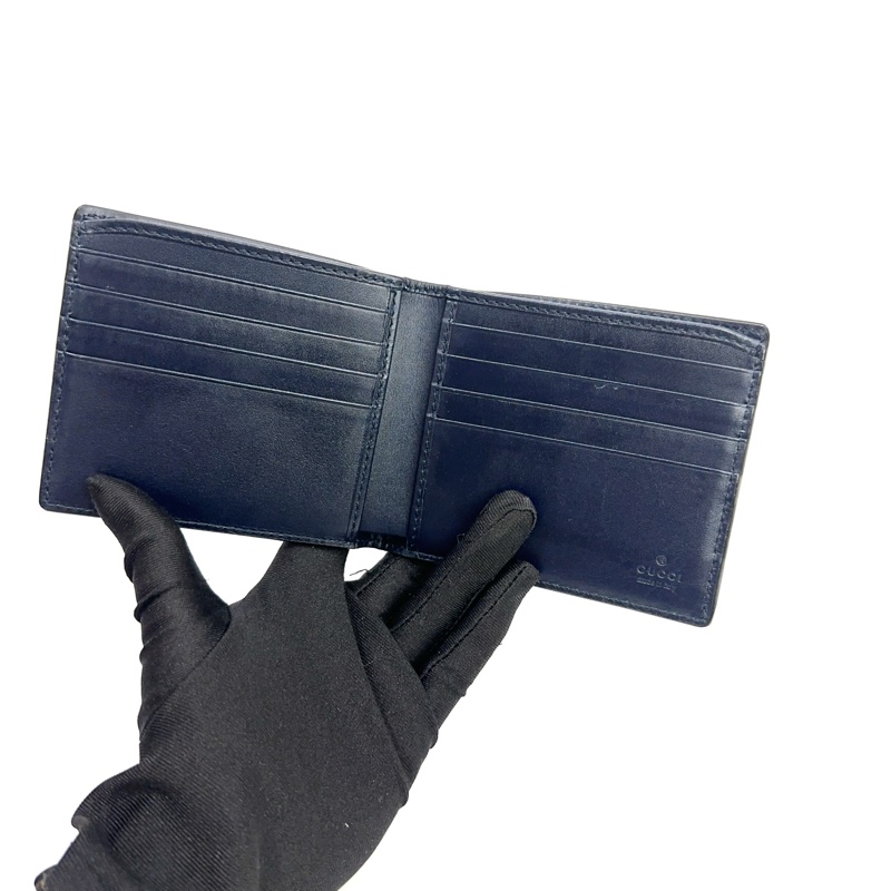 Gucci 深藍牛皮壓紋8卡對開短夾-7