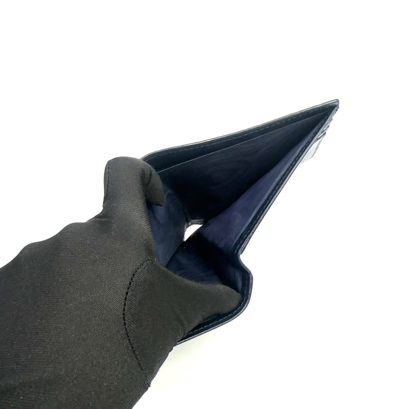 Gucci 深藍牛皮壓紋8卡對開短夾-8