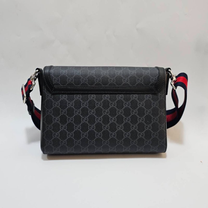 Gucci 黑灰PVC Ophidia銀釦下蓋磁吸肩斜背包-1