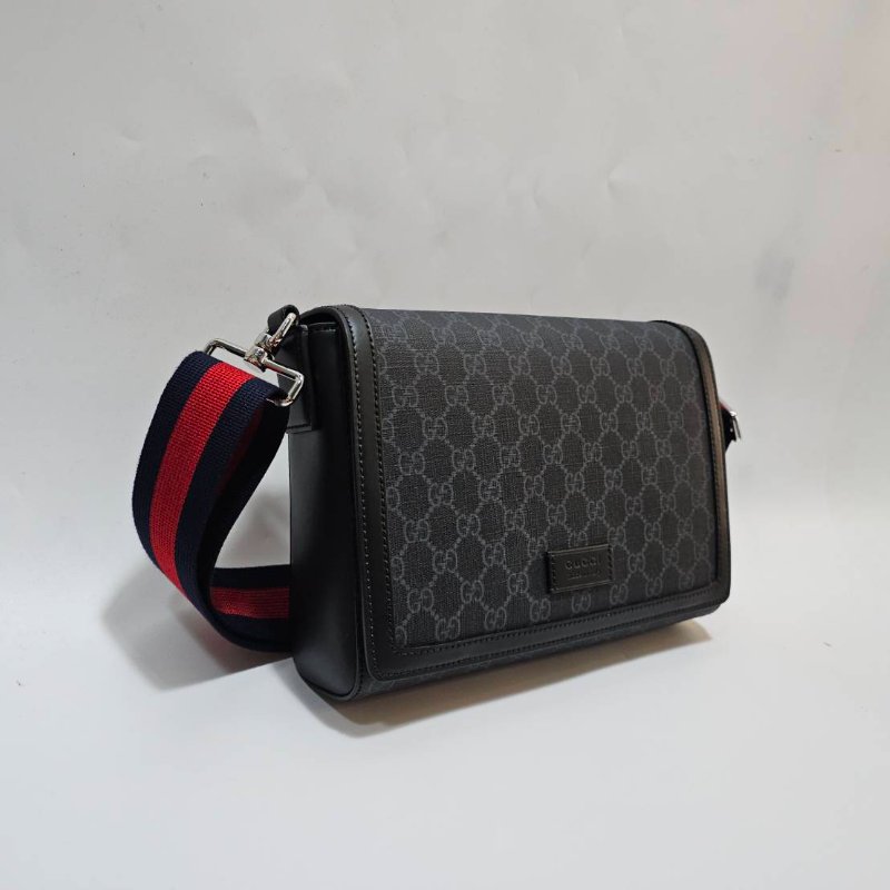 Gucci 黑灰PVC Ophidia銀釦下蓋磁吸肩斜背包-2