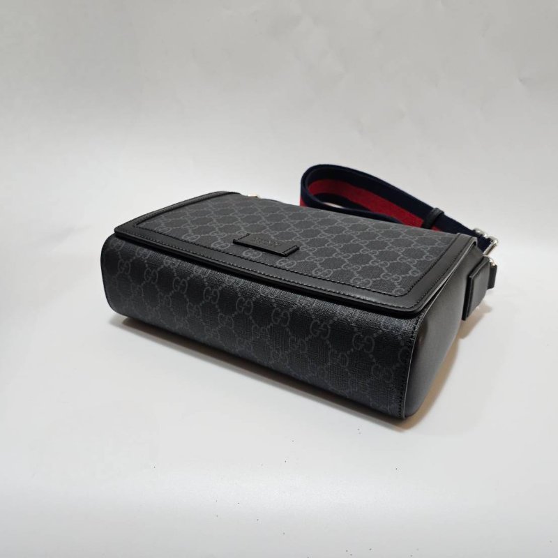 Gucci 黑灰PVC Ophidia銀釦下蓋磁吸肩斜背包-5