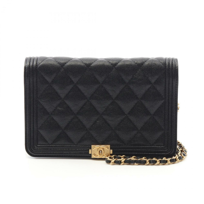 CHANEL Boy Chanel 粒面小牛皮單肩包，黑色，女款，AP1117-0