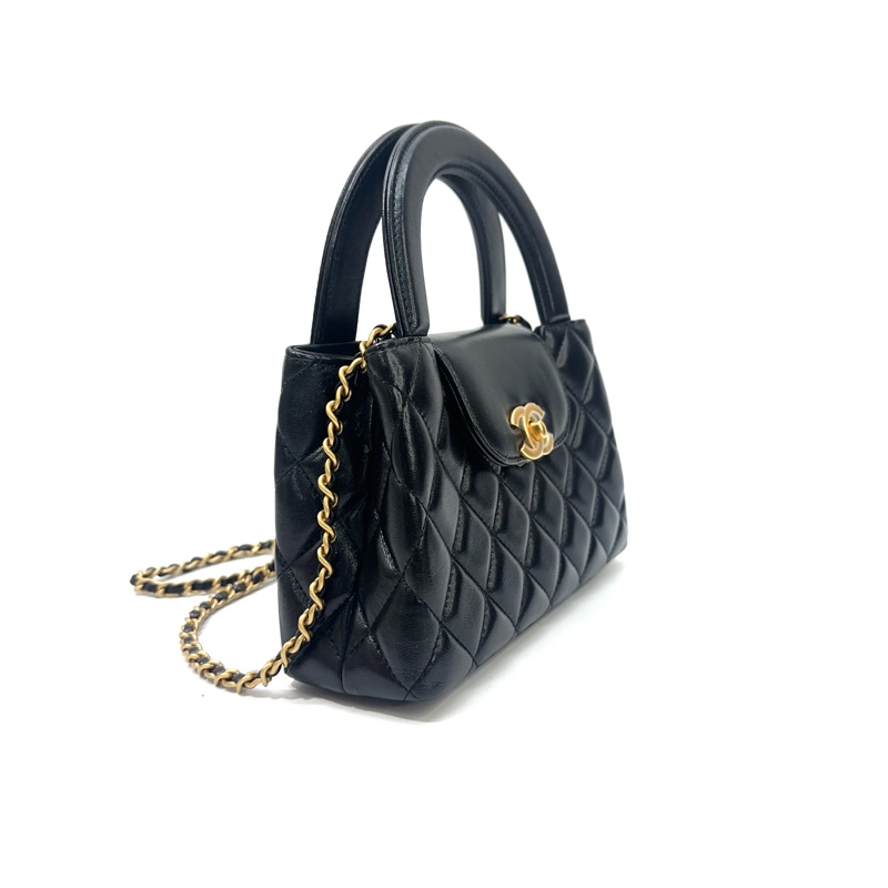 全新 Chanel 黑羊皮金釦Kelly Nano手提斜背包 AS4416-2