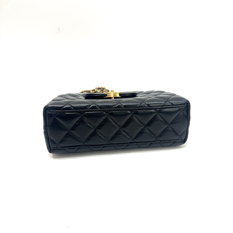 全新 Chanel 黑羊皮金釦Kelly Nano手提斜背包 AS4416-4