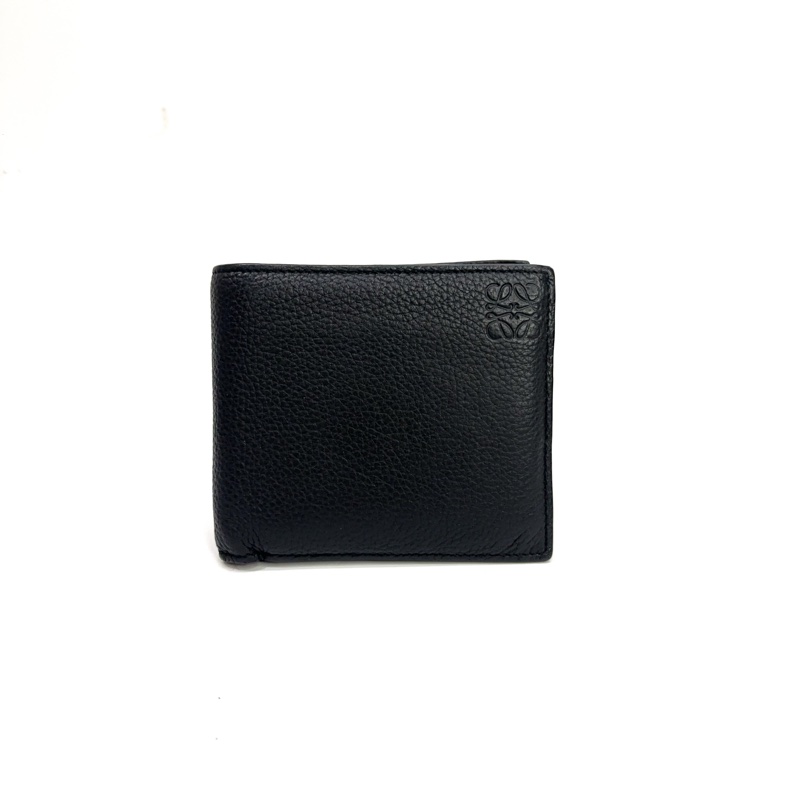 Loewe 黑牛皮內零錢袋對開4卡短夾-0