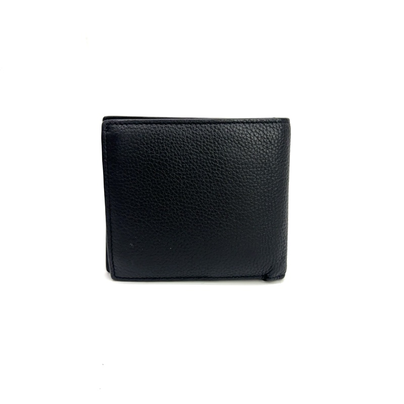 Loewe 黑牛皮內零錢袋對開4卡短夾-1