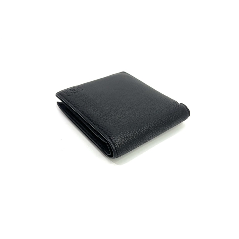Loewe 黑牛皮內零錢袋對開4卡短夾-5