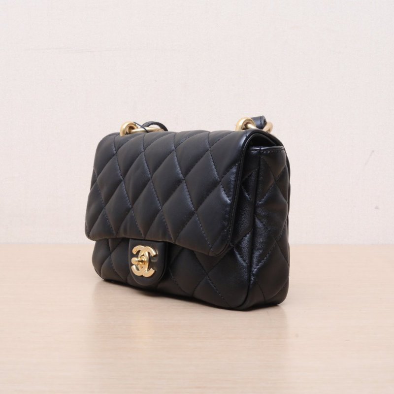 CHANEL(香奈兒) 22P 粗鏈條單肩包 小號 20cm 黑色 晶片開 金扣-3