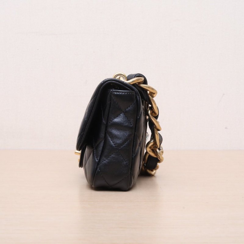 CHANEL(香奈兒) 22P 粗鏈條單肩包 小號 20cm 黑色 晶片開 金扣-4