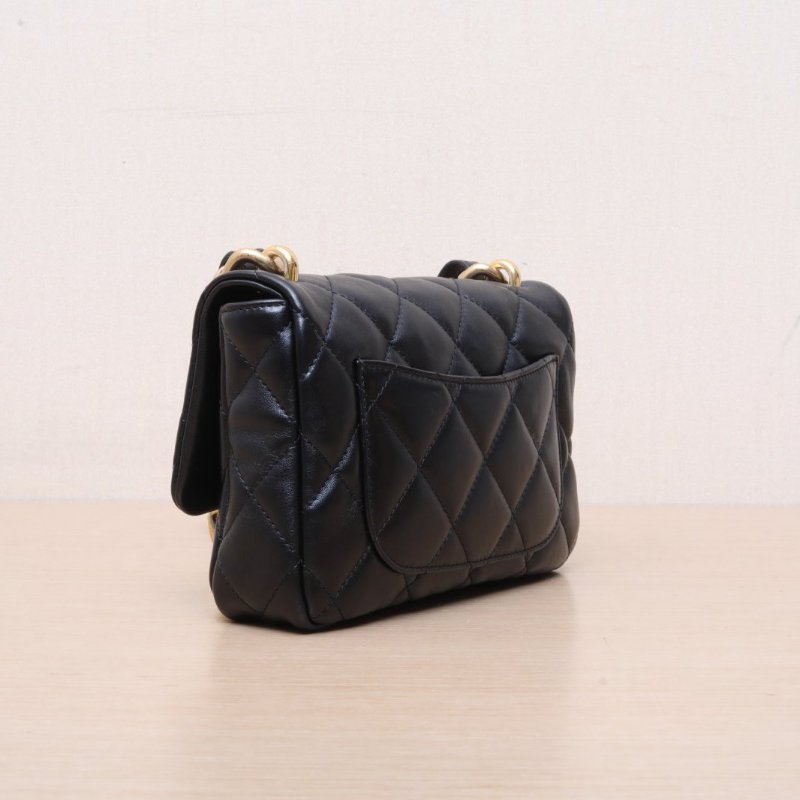 CHANEL(香奈兒) 22P 粗鏈條單肩包 小號 20cm 黑色 晶片開 金扣-5