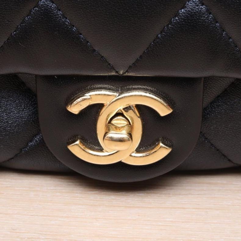 CHANEL(香奈兒) 22P 粗鏈條單肩包 小號 20cm 黑色 晶片開 金扣-7