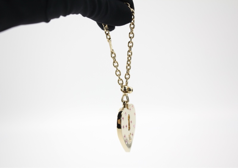 Chanel Vintage 02P 水鑽粉紅色愛心鎖牌掛飾-1