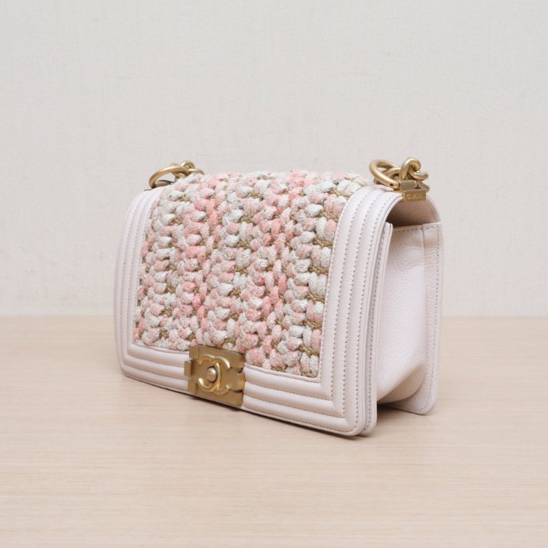 CHANEL(香奈兒) Leboy 中號 25cm 粉色 毛呢 25開 金扣-3