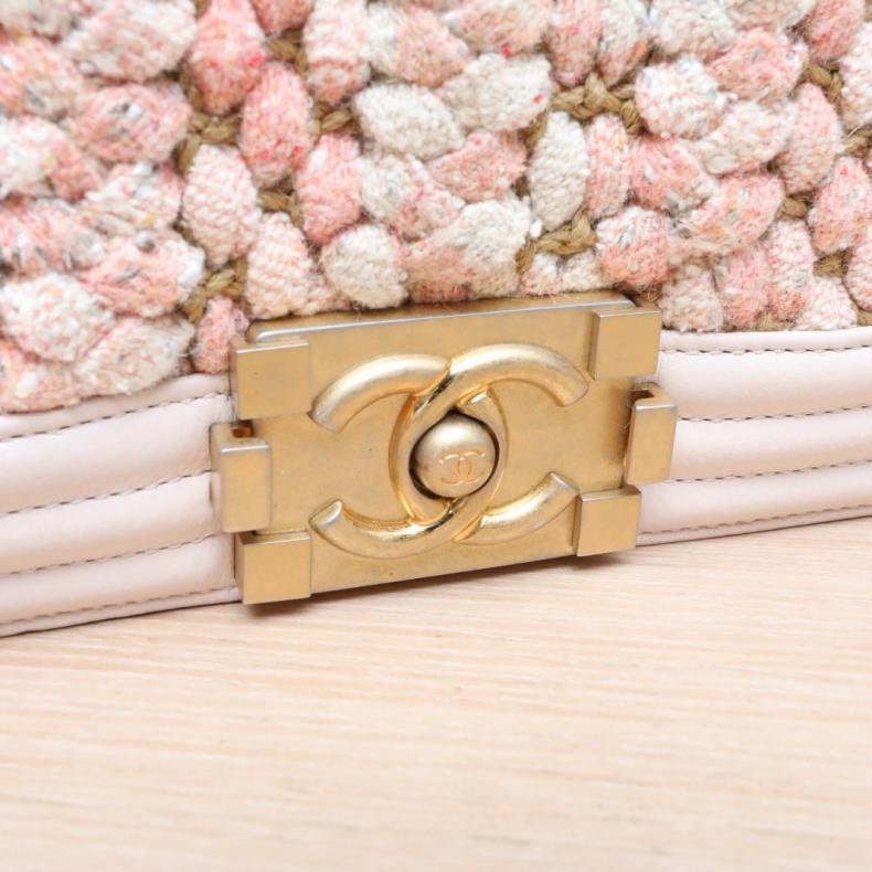 CHANEL(香奈兒) Leboy 中號 25cm 粉色 毛呢 25開 金扣-7