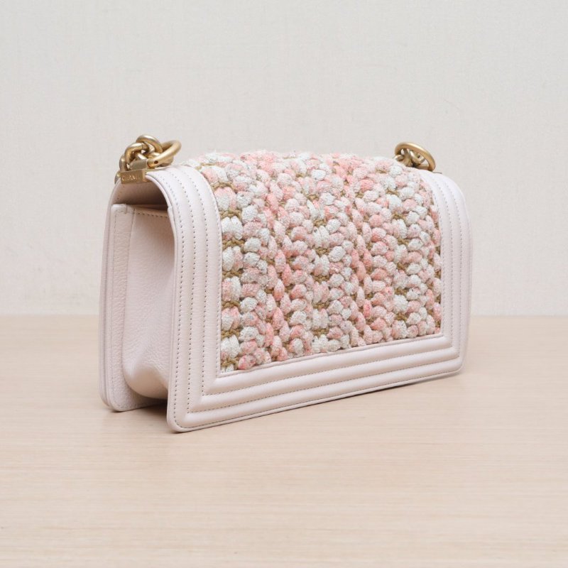 CHANEL(香奈兒) Leboy 中號 25cm 粉色 毛呢 25開 金扣-11