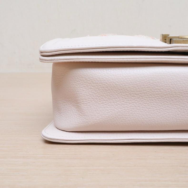 CHANEL(香奈兒) Leboy 中號 25cm 粉色 毛呢 25開 金扣-12