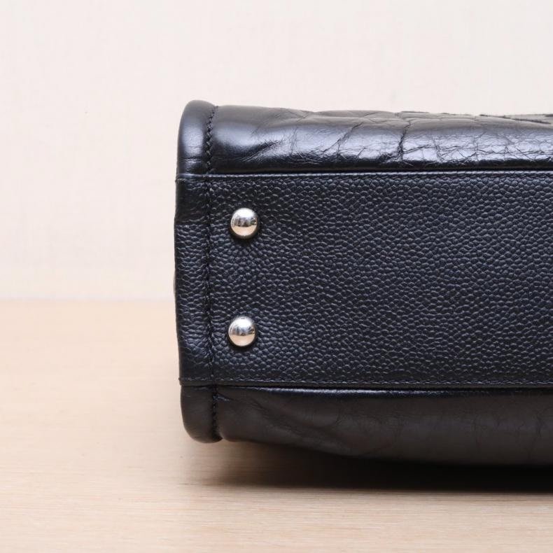 CHANEL(香奈兒) 沙灘包 購物包 小號 黑色 荔枝 22開 銀扣-6