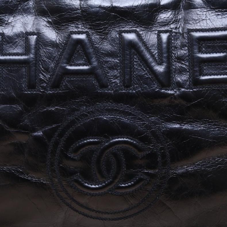 CHANEL(香奈兒) 沙灘包 購物包 小號 黑色 荔枝 22開 銀扣-13