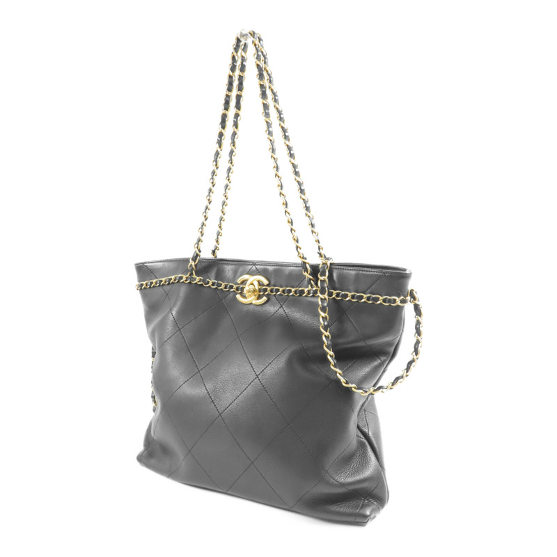 CHANEL 皮革Coco Mark金扣手挽肩背兩用袋-1