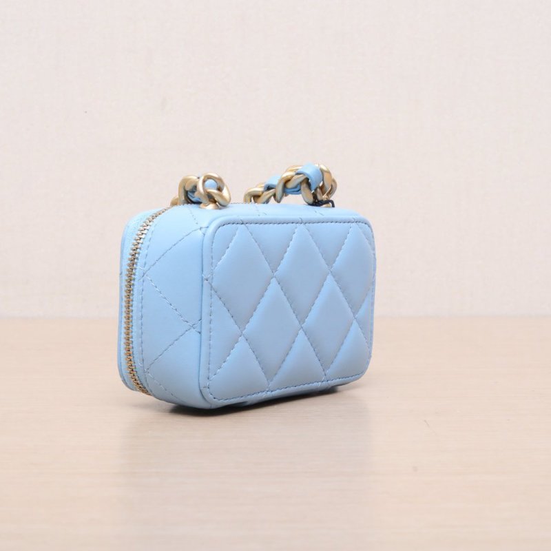 CHANEL(香奈兒) 藍色 32開 金扣 22S 雙C零錢包 迷你小盒子-10