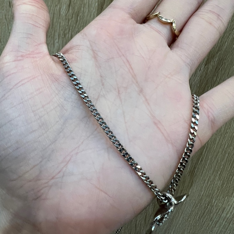 Chanel 銀色金屬花朵水鑽雙C項鍊-3