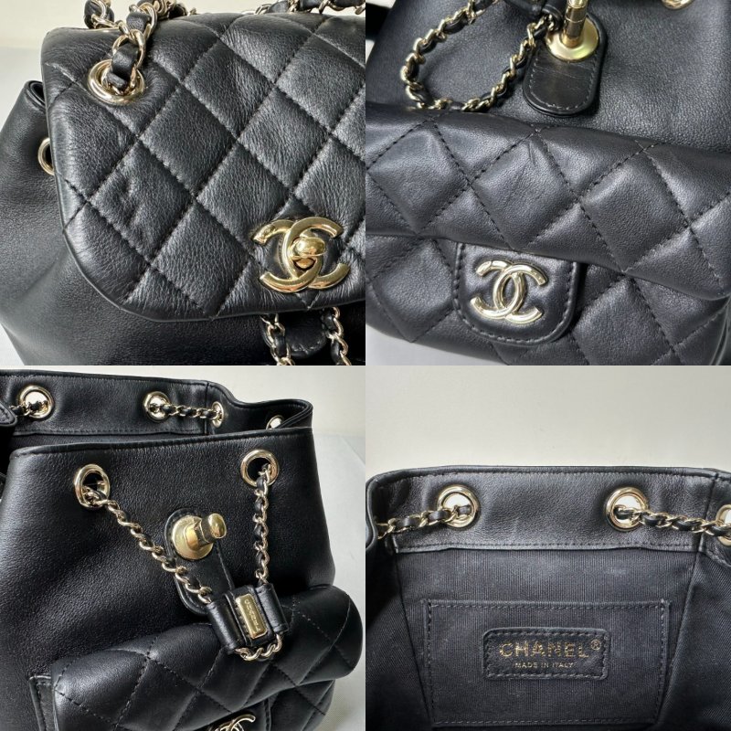 CHANEL DUMA小款黑金牛後背雙肩包-8