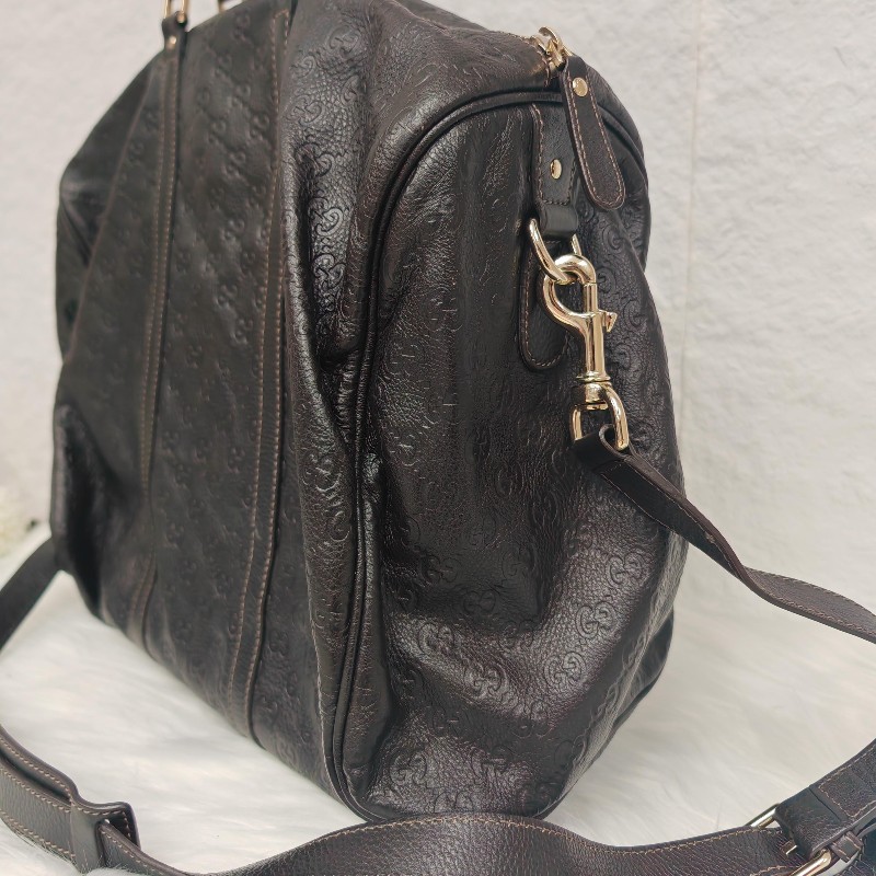 Gucci 古馳 黑色全皮老花壓紋旅行包-2