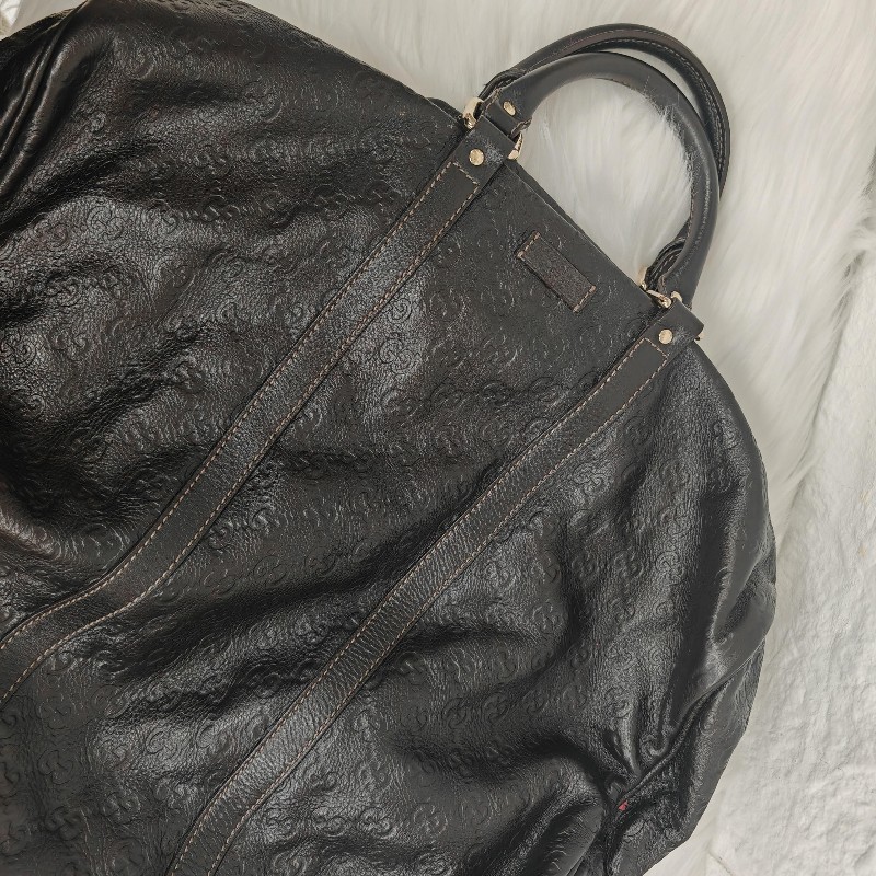 Gucci 古馳 黑色全皮老花壓紋旅行包-4