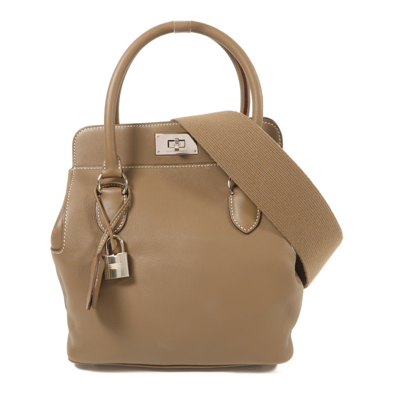 HERMES Swift皮革Tool Box 20銀扣手挽肩背兩用袋Etoupe-0