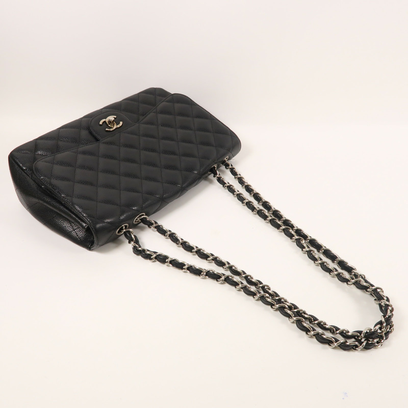 CHANEL 牛皮皮革Large Classic銀扣鏈帶肩背袋-8