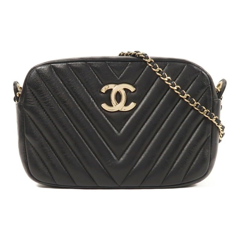 CHANEL 牛皮皮革Chain Shoulder金扣鏈帶肩背袋-0