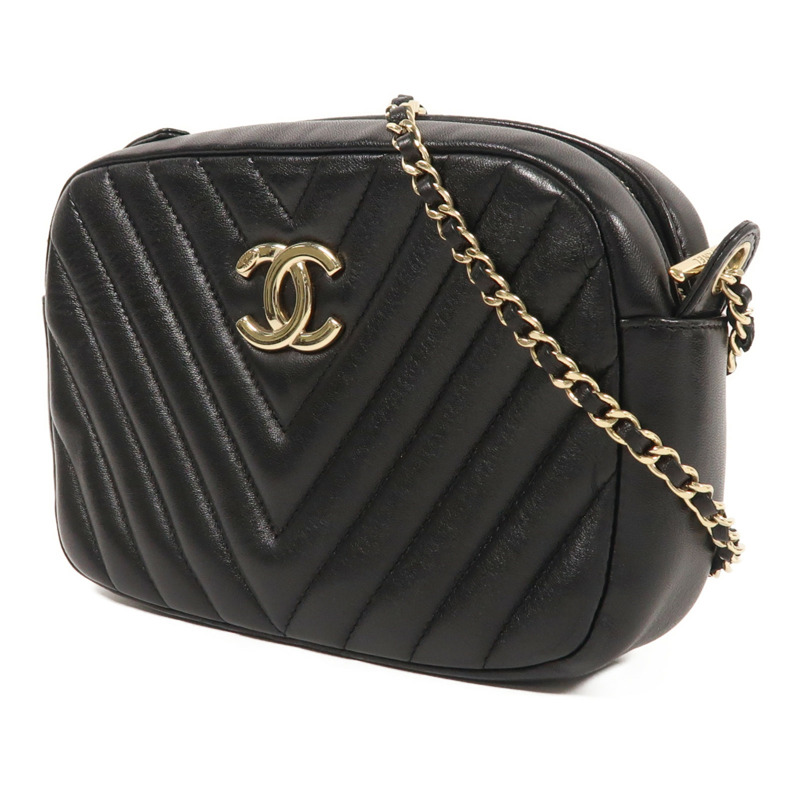 CHANEL 牛皮皮革Chain Shoulder金扣鏈帶肩背袋-2