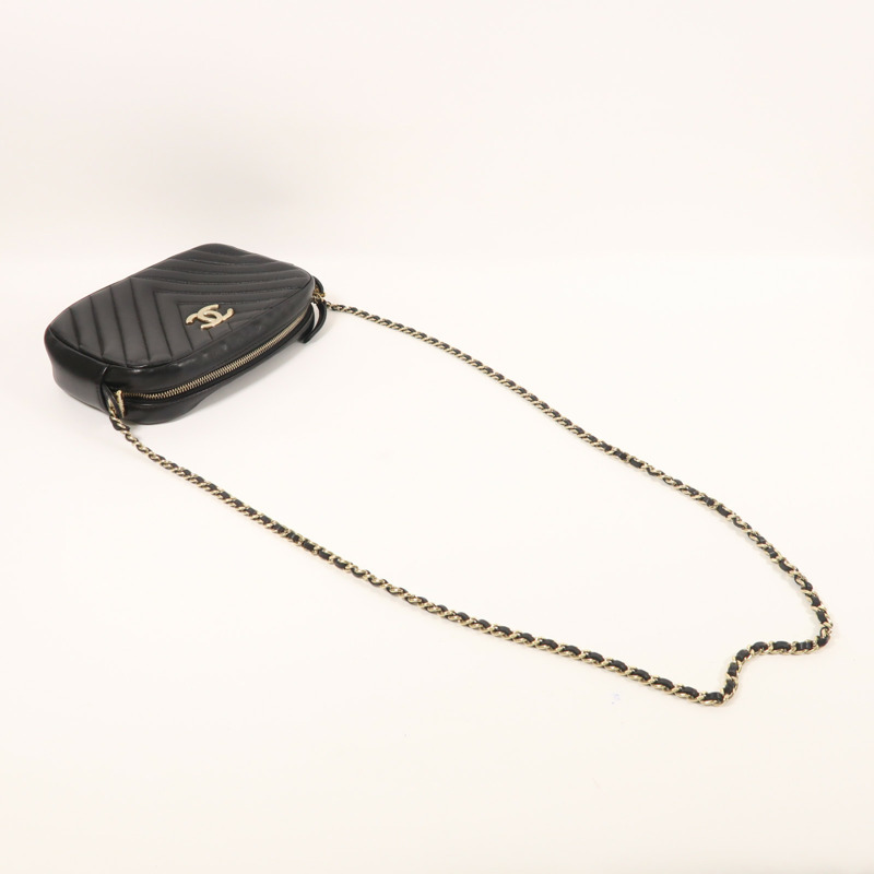 CHANEL 牛皮皮革Chain Shoulder金扣鏈帶肩背袋-7