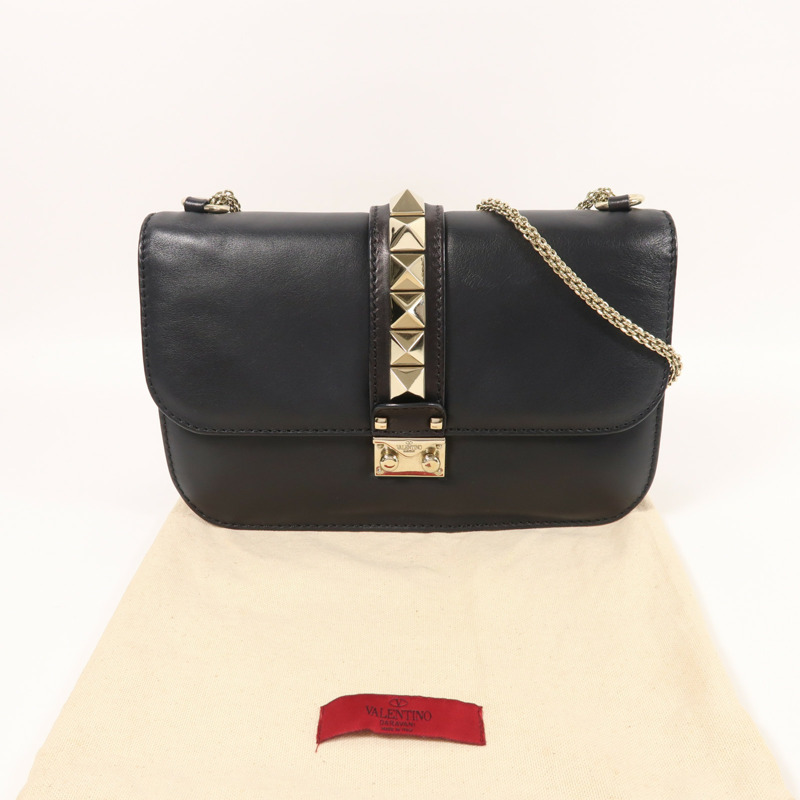 Valentino 牛皮皮革Chain Shoulder金扣鏈帶肩背袋-8