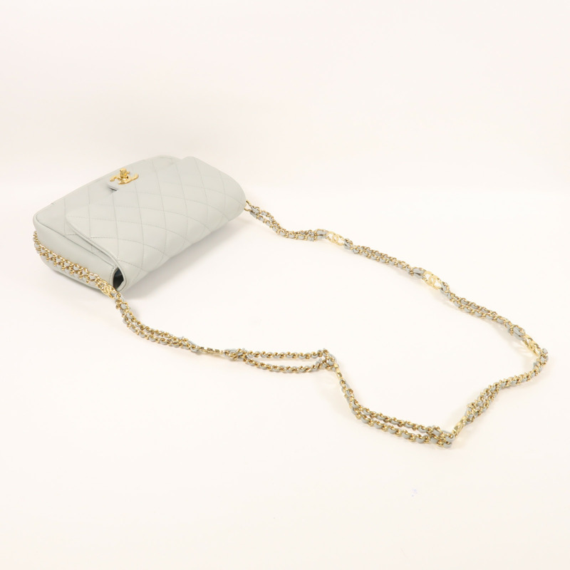 CHANEL 牛皮皮革Chain Shoulder金扣鏈帶肩背袋-7