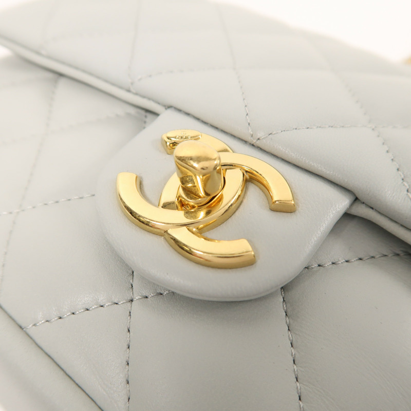 CHANEL 牛皮皮革Chain Shoulder金扣鏈帶肩背袋-8