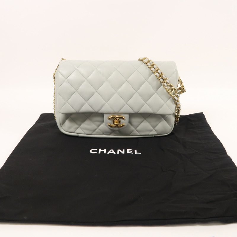 CHANEL 牛皮皮革Chain Shoulder金扣鏈帶肩背袋-9