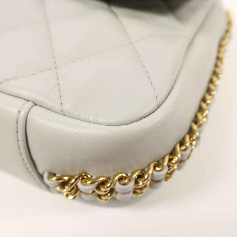 CHANEL 牛皮皮革Chain Shoulder金扣鏈帶肩背袋-10