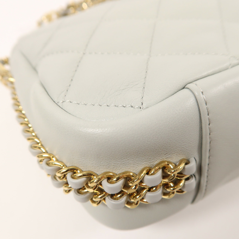 CHANEL 牛皮皮革Chain Shoulder金扣鏈帶肩背袋-13